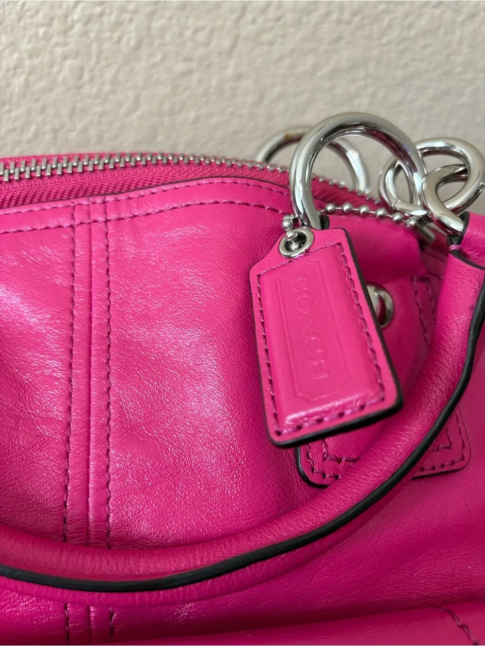 Coach Hot Pink Leather Hobo with Silver Hardware